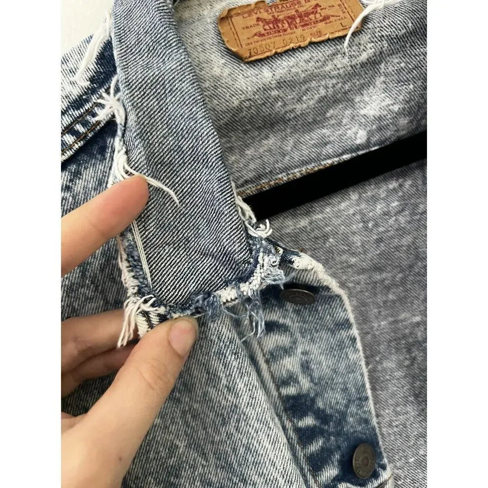 Vintage Levis Jacket Mens large Acid Wash Denim Trucker Made USA 70507 0219 80s - Picture 8 of 12